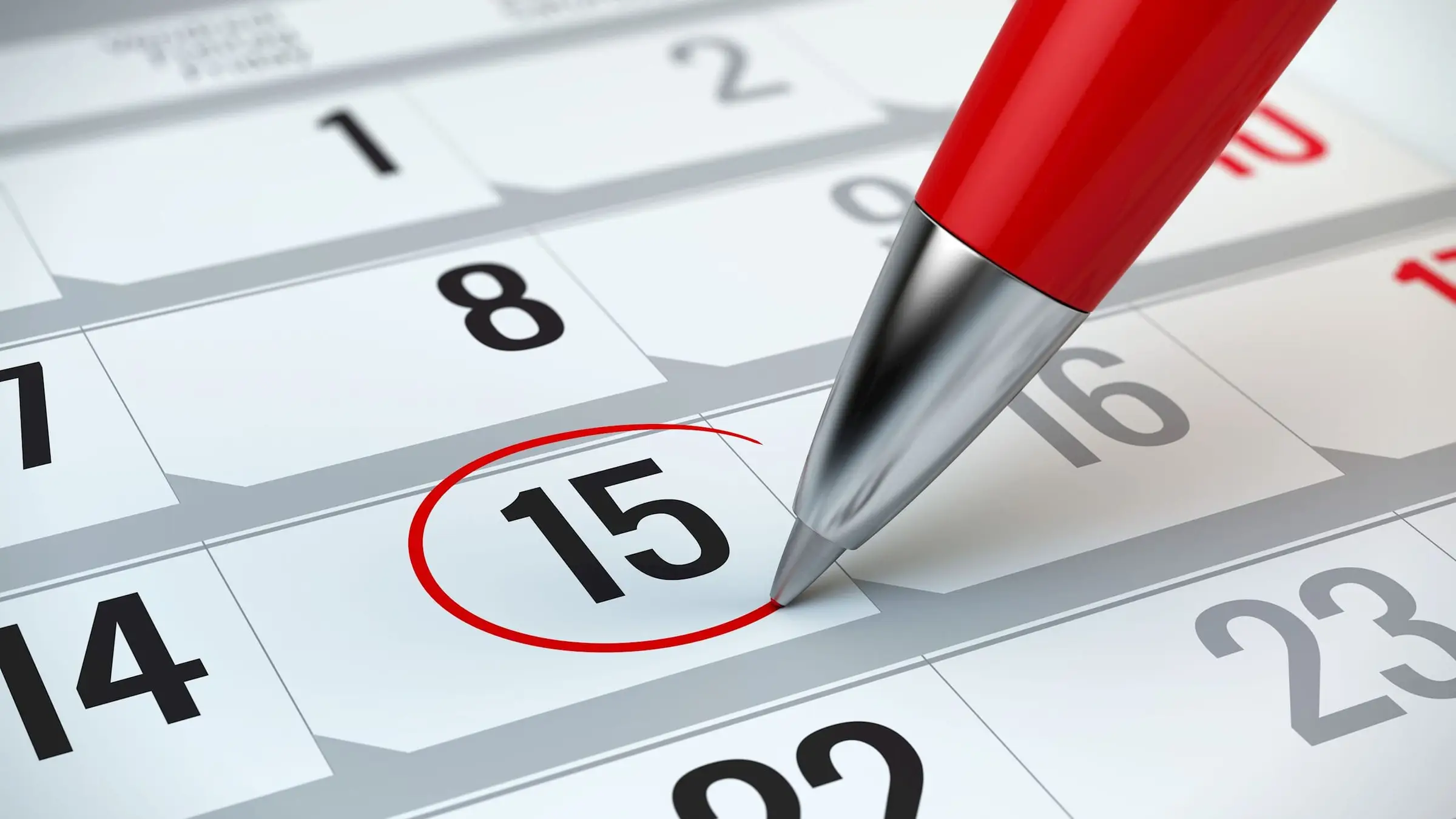 Un calendrier dont une date est entourée au stylo rouge