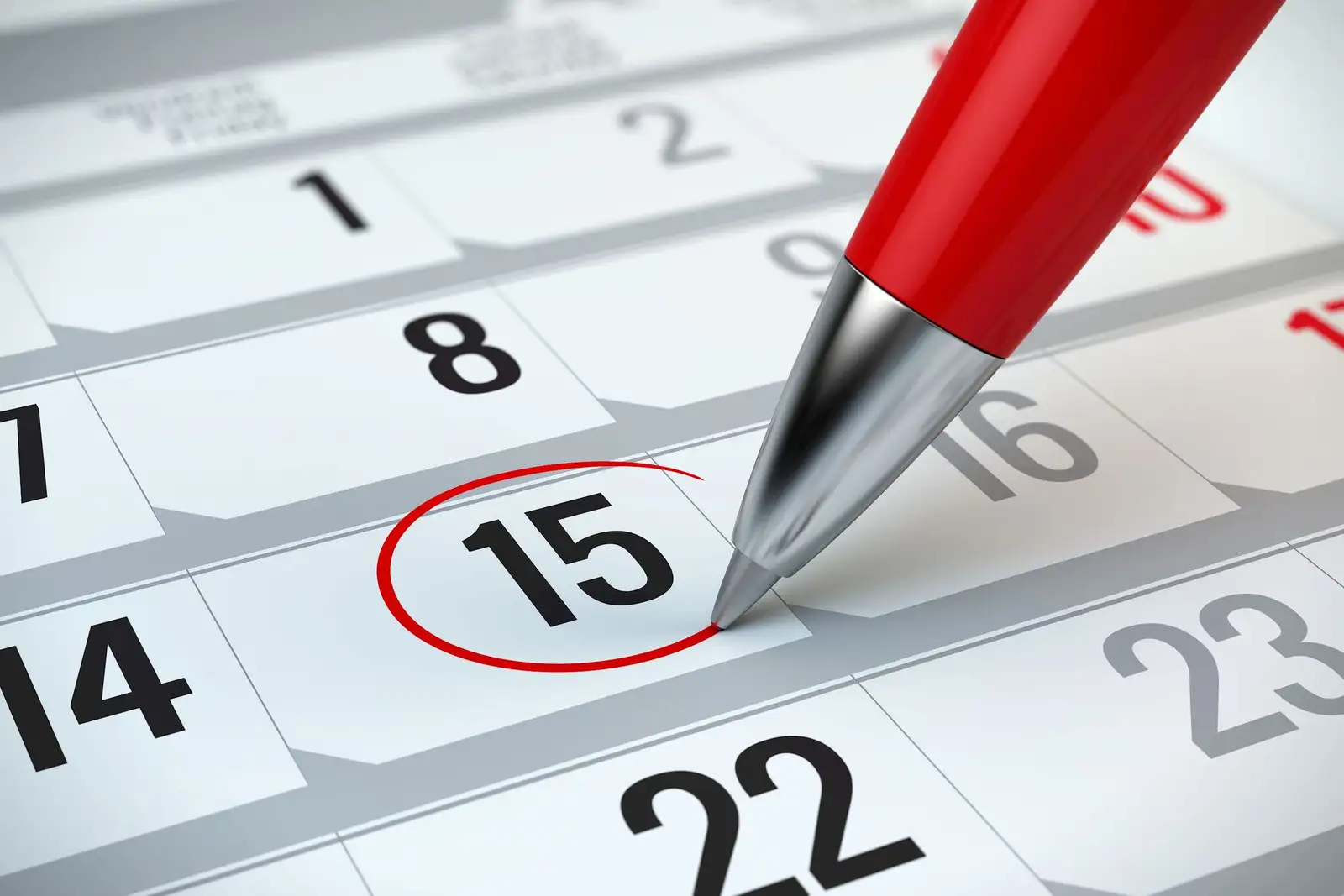 Un calendrier dont une date est entourée au stylo rouge